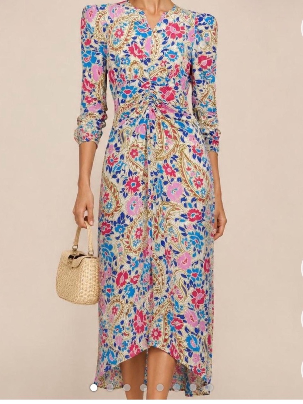 Isabel Marant Albi Silk Floral Paisley Ruched Midi Dress – Size 38 (US 6
